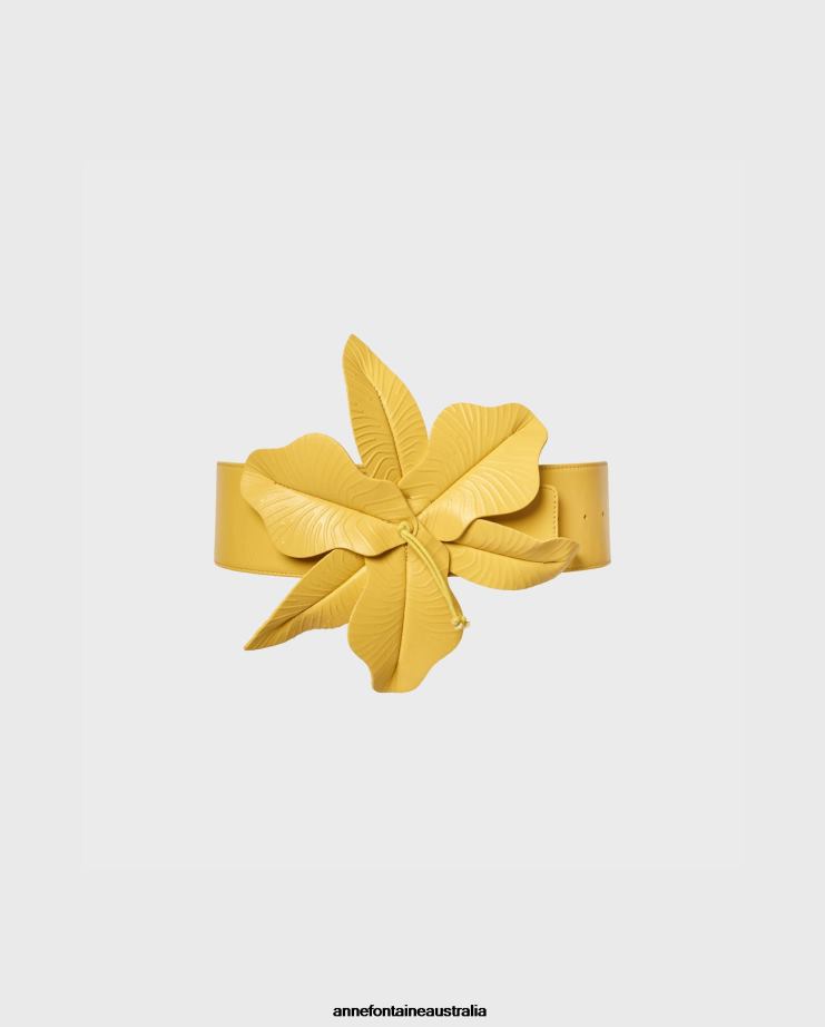 Anne Fontaine Accessories 2VZRJ642 Women Carrie Basque Belt Wide Leather Belt With Oversized Floral Motif Yellow