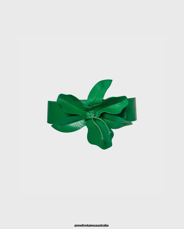 Anne Fontaine Accessories 2VZRJ643 Women Carrie Basque Belt Wide Leather Belt With Oversized Floral Motif Green