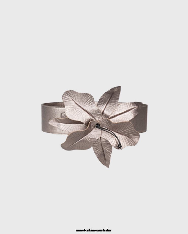 Anne Fontaine Accessories 2VZRJ644 Women Carrie Metal Belt Wide Floral Belt in Metallic Leather Bronze
