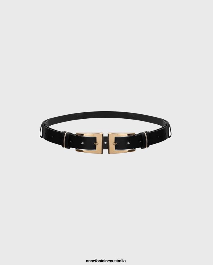 Anne Fontaine Accessories 2VZRJ648 Women Walla Belt Leather Belt With Buckles Black/Gold