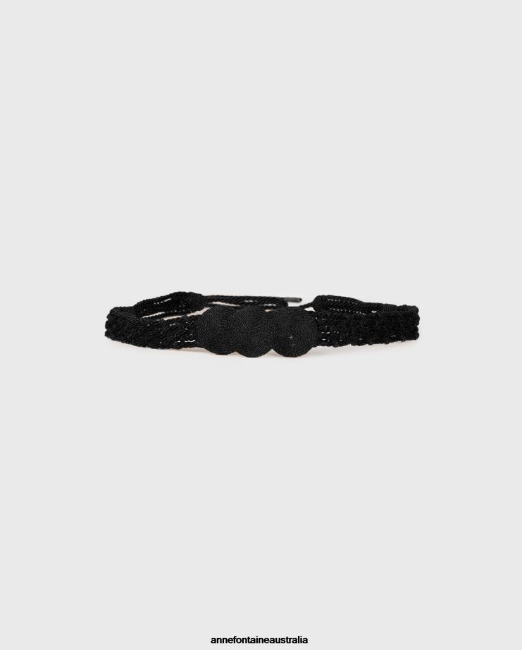 Anne Fontaine Accessories 2VZRJ649 Women Perkins Belt Rope Belt With Twisted Fabric and Three Center Circles Black