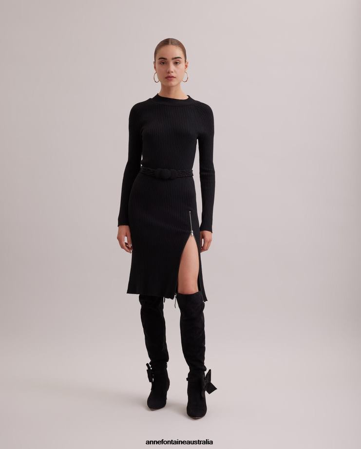 Anne Fontaine Accessories 2VZRJ649 Women Perkins Belt Rope Belt With Twisted Fabric and Three Center Circles Black