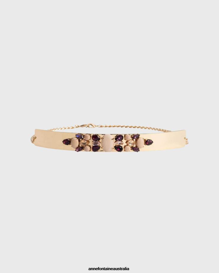 Anne Fontaine Accessories 2VZRJ651 Women Woel Belt Metallic Belt Adorned With Stones Gold