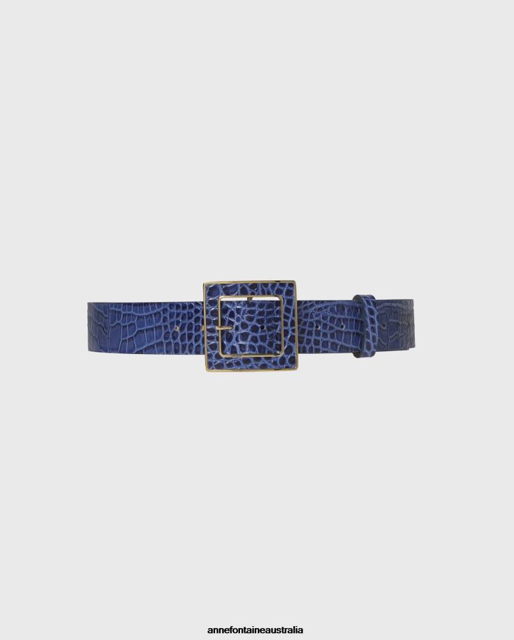 Anne Fontaine Accessories 2VZRJ654 Women Sagar Belt Croc-Embossed Leather Belt Blue