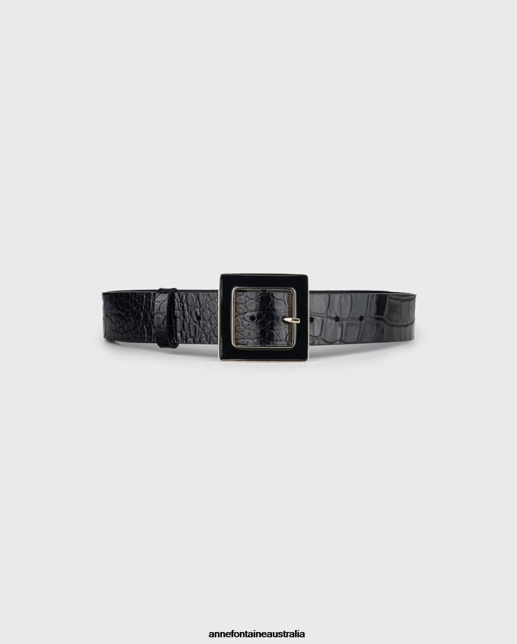 Anne Fontaine Accessories 2VZRJ655 Women North-MM Belt Croc-Embossed Leather Belt in a Glossy Black