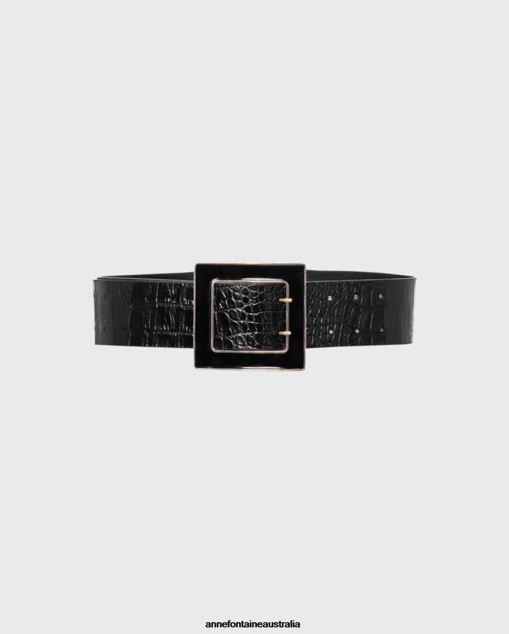 Anne Fontaine Accessories 2VZRJ657 Women North Belt Croc-Embossed Leather Belt in a Glossy Black