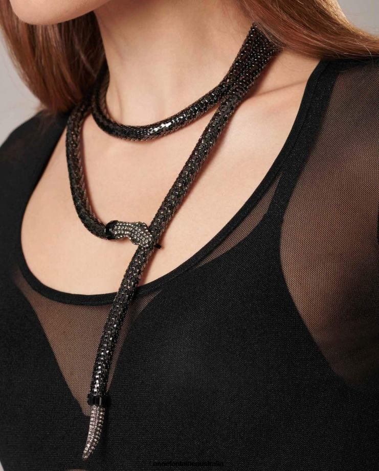 Anne Fontaine Accessories 2VZRJ658 Women Isla Belt Metal Serpent Rope Belt With Crystal Embellishments Black