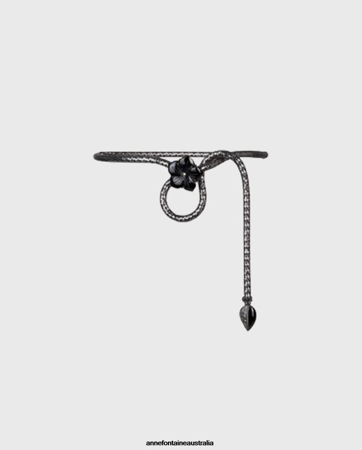 Anne Fontaine Accessories 2VZRJ660 Women Isla - Lux Belt Slim Metal Belt With Crystals and Center Flower Stylish