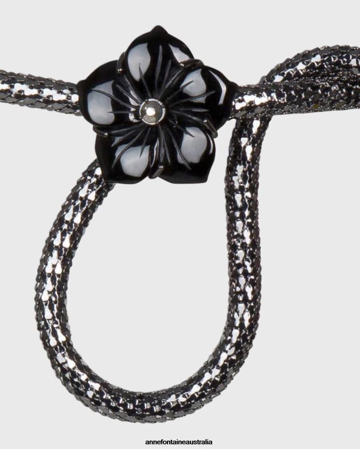 Anne Fontaine Accessories 2VZRJ660 Women Isla - Lux Belt Slim Metal Belt With Crystals and Center Flower Stylish