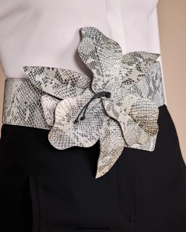 Anne Fontaine Accessories 2VZRJ663 Women Carrie-Pyth Belt Wide Belt With an Oversized Hand Placed Flower Grey