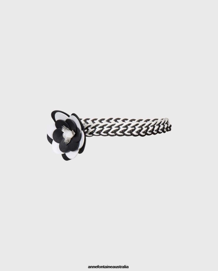 Anne Fontaine Accessories 2VZRJ668 Women Imma Belt and Braided Leather Flower Belt Black/White
