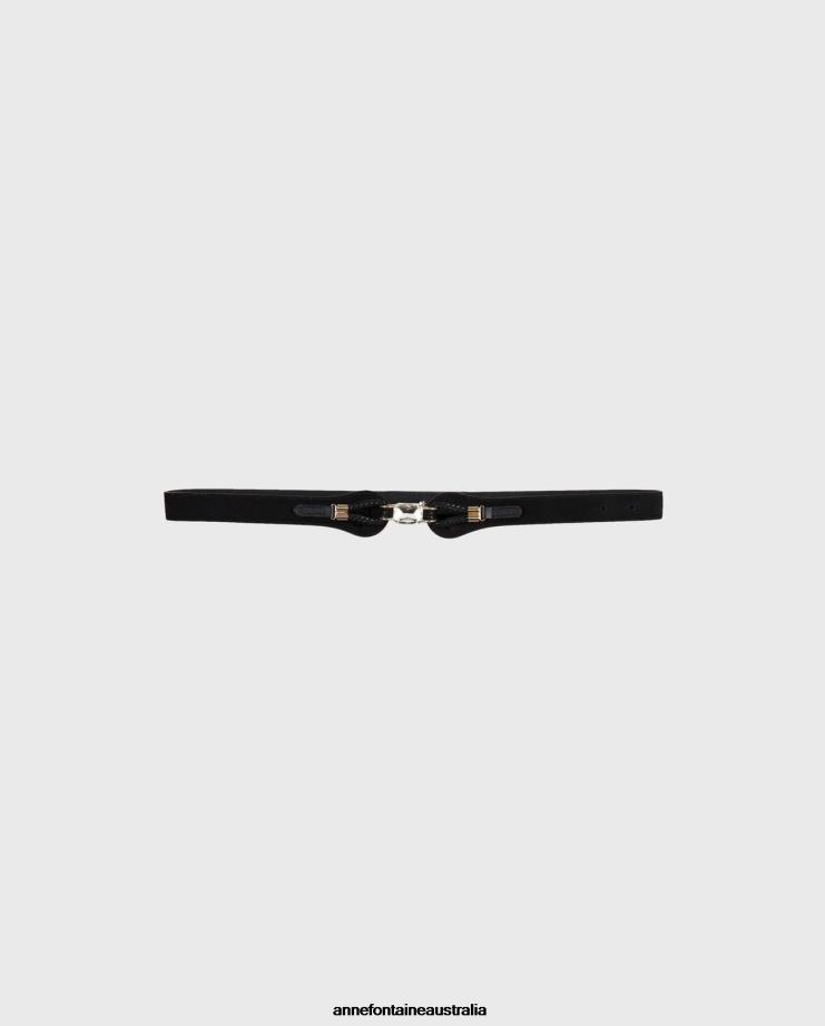 Anne Fontaine Accessories 2VZRJ671 Women Bath Belt Split Leather Belt With Crystal Stone Stylish