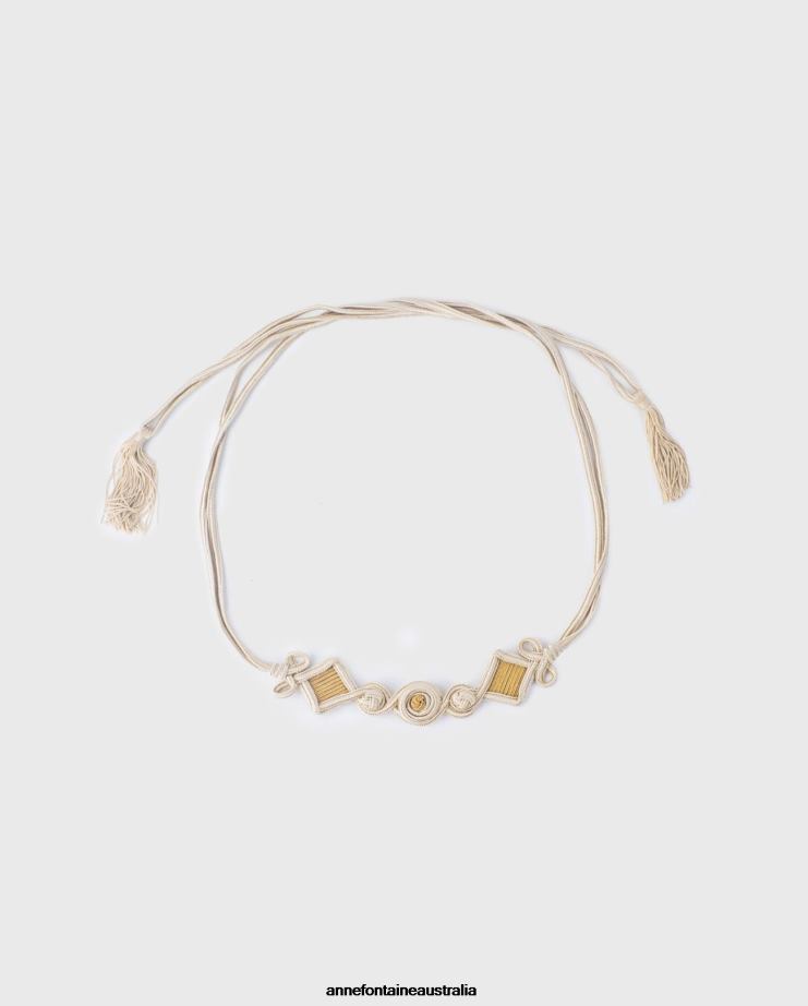 Anne Fontaine Accessories 2VZRJ674 Women Rosalba Woven Belt With Geometric Circles and Diamond Shapes Natural