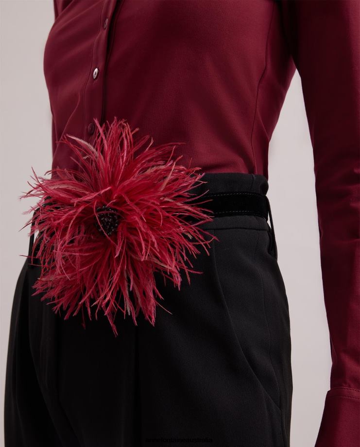 Anne Fontaine Accessories 2VZRJ679 Women Mercoeur Belt Suede Belt With Large Feather Detail Black