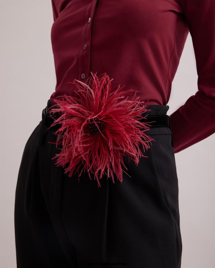 Anne Fontaine Accessories 2VZRJ679 Women Mercoeur Belt Suede Belt With Large Feather Detail Black