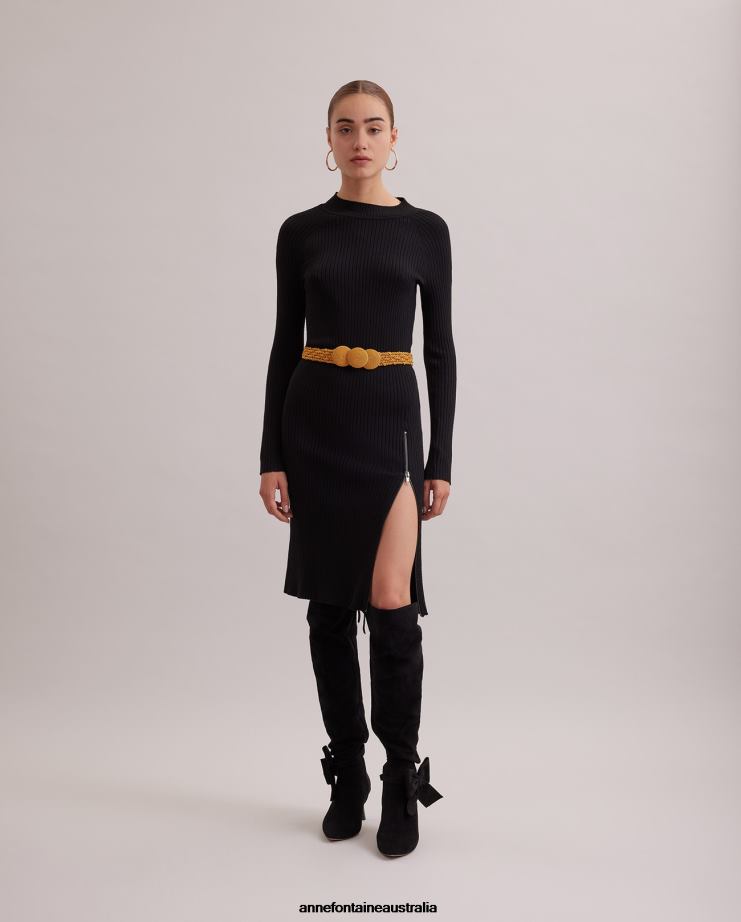 Anne Fontaine Accessories 2VZRJ680 Women Perkins Belt Rope Belt With Twisted Fabric and Three Center Circles Gold