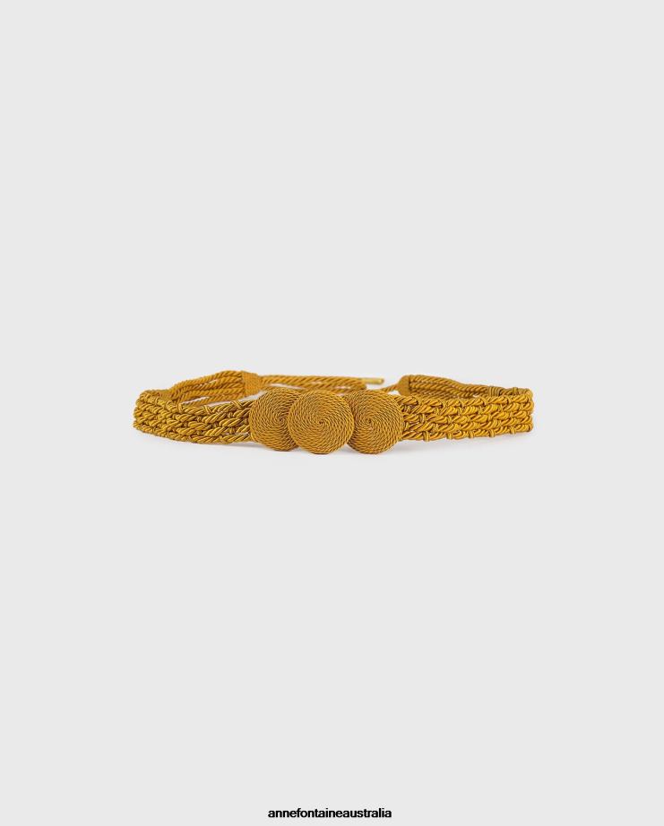 Anne Fontaine Accessories 2VZRJ680 Women Perkins Belt Rope Belt With Twisted Fabric and Three Center Circles Gold