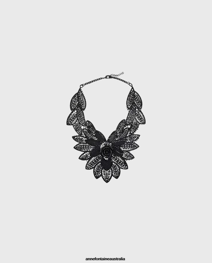 Anne Fontaine Accessories 2VZRJ507 Women Ballad Collar Crochet Lace Floral Collar Necklace Black