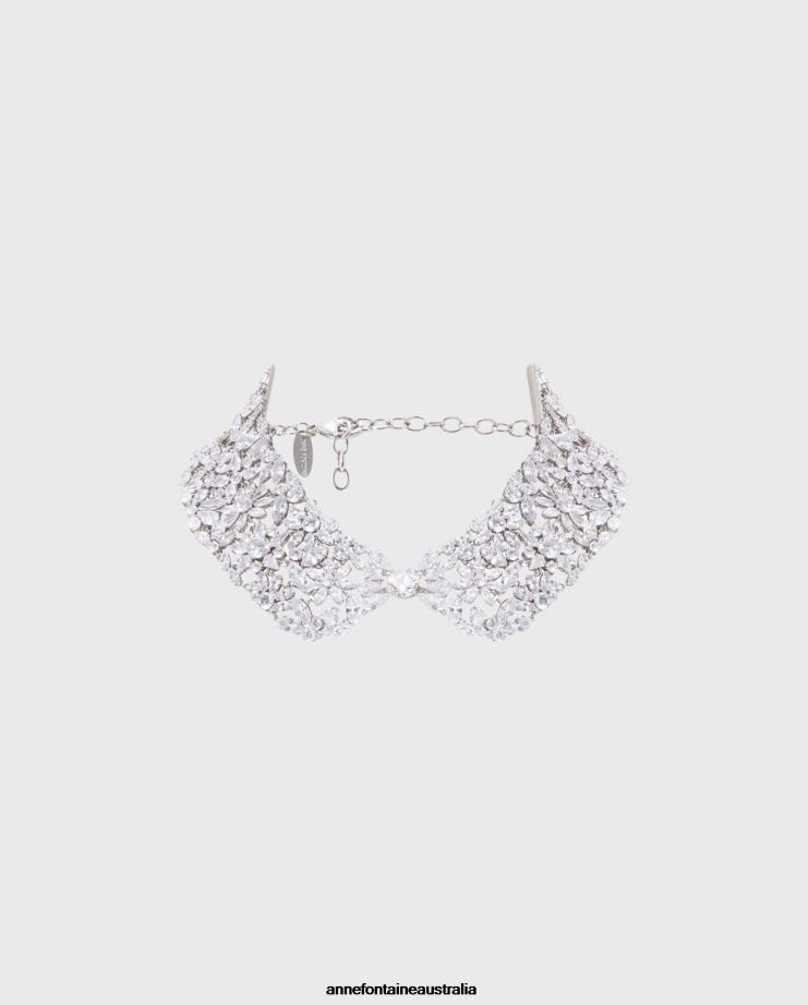 Anne Fontaine Accessories 2VZRJ510 Women Carolina Collar Adorned With Multiple Crystals Silver