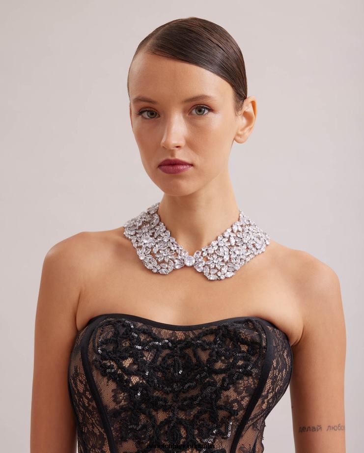 Anne Fontaine Accessories 2VZRJ510 Women Carolina Collar Adorned With Multiple Crystals Silver