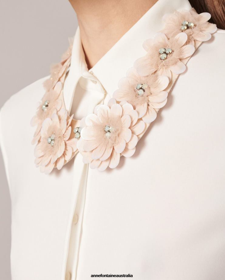 Anne Fontaine Accessories 2VZRJ515 Women Ferdie Collar Blush Collar Decorated With Tulle and Stones Pink