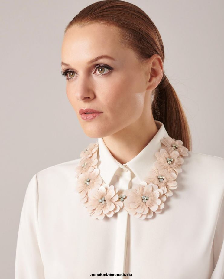 Anne Fontaine Accessories 2VZRJ515 Women Ferdie Collar Blush Collar Decorated With Tulle and Stones Pink