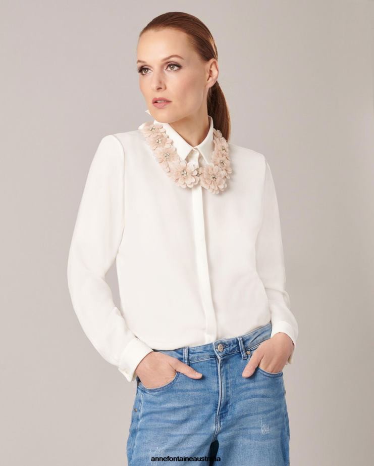 Anne Fontaine Accessories 2VZRJ515 Women Ferdie Collar Blush Collar Decorated With Tulle and Stones Pink