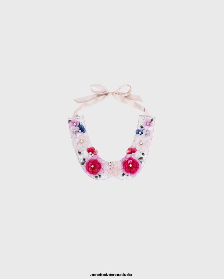 Anne Fontaine Accessories 2VZRJ516 Women Rose-Multi Collar Satin Collar Adorned With Beads and Stones Stylish