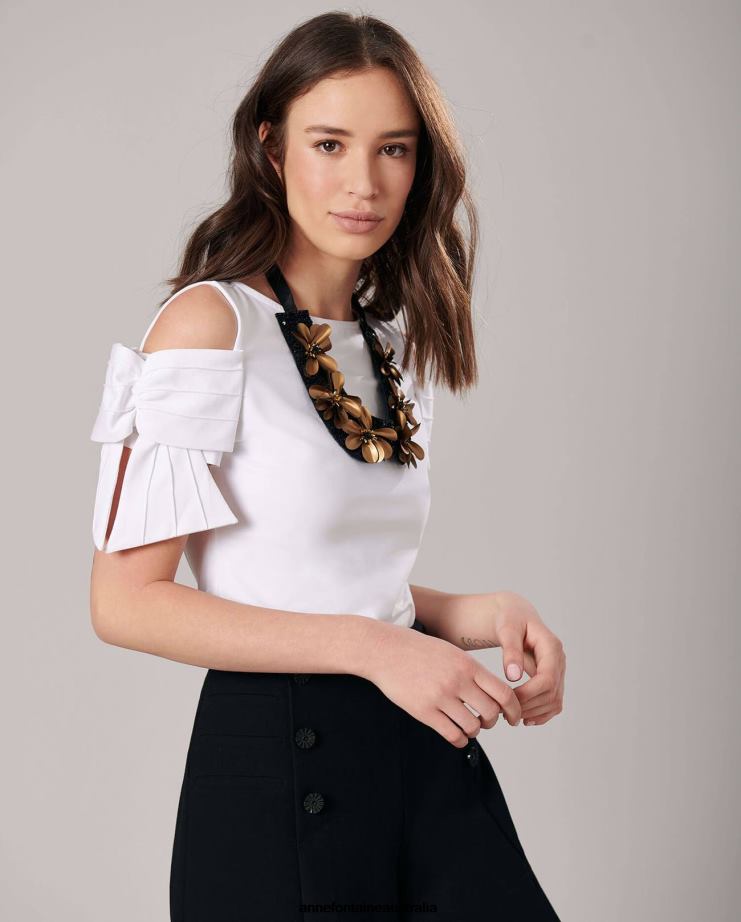 Anne Fontaine Accessories 2VZRJ517 Women Nicole Collar Fabric Collar With Flowers and Sequins Black/Gold