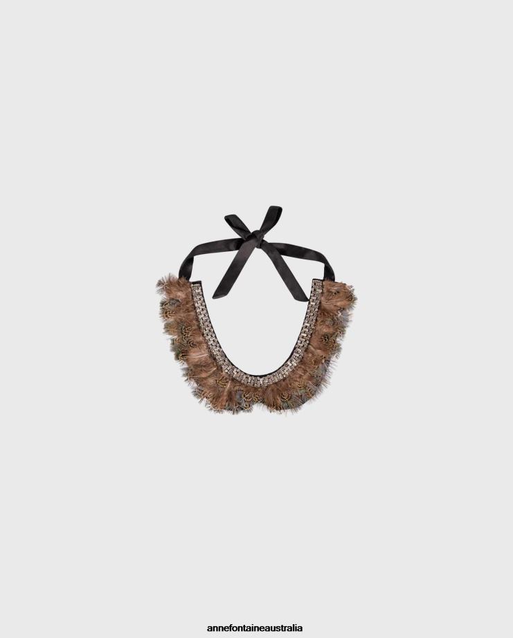 Anne Fontaine Accessories 2VZRJ518 Women Naisna Collar Fabric Collar With Faux Peacock Feathers and Stones Stylish