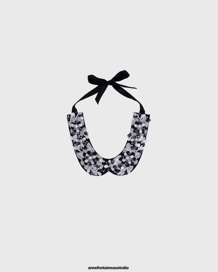 Anne Fontaine Accessories 2VZRJ521 Women Weronika Collar Satin Collar With and Floral Motifs Black/White