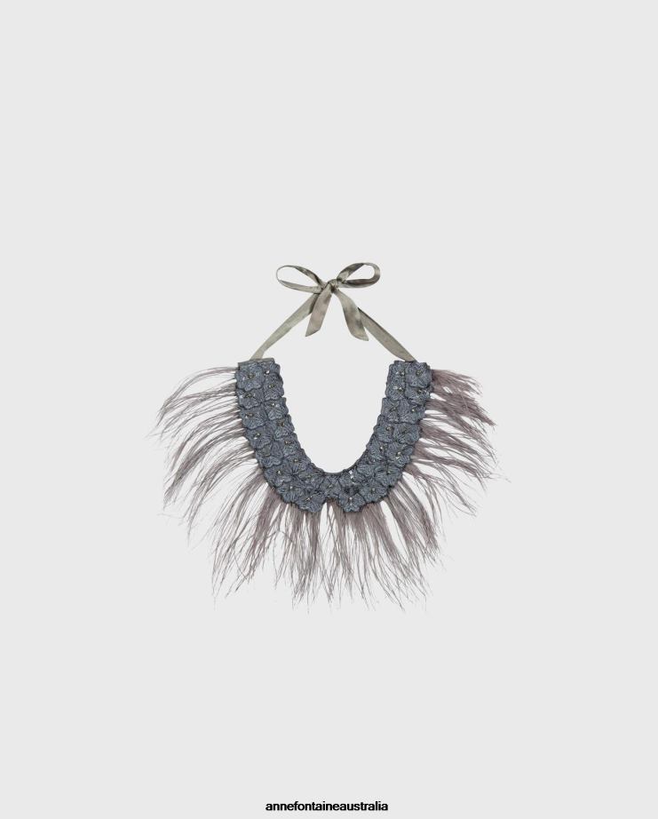 Anne Fontaine Accessories 2VZRJ525 Women Al Collar Ostrich Feather Collar Grey