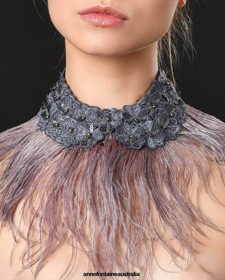 Anne Fontaine Accessories 2VZRJ525 Women Al Collar Ostrich Feather Collar Grey