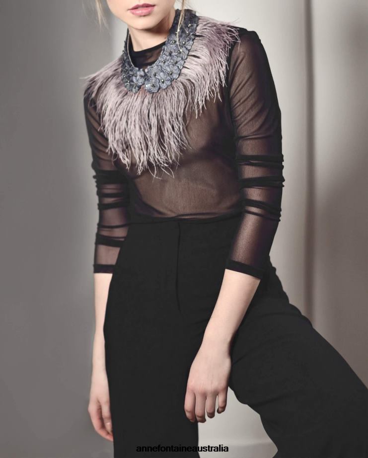 Anne Fontaine Accessories 2VZRJ525 Women Al Collar Ostrich Feather Collar Grey