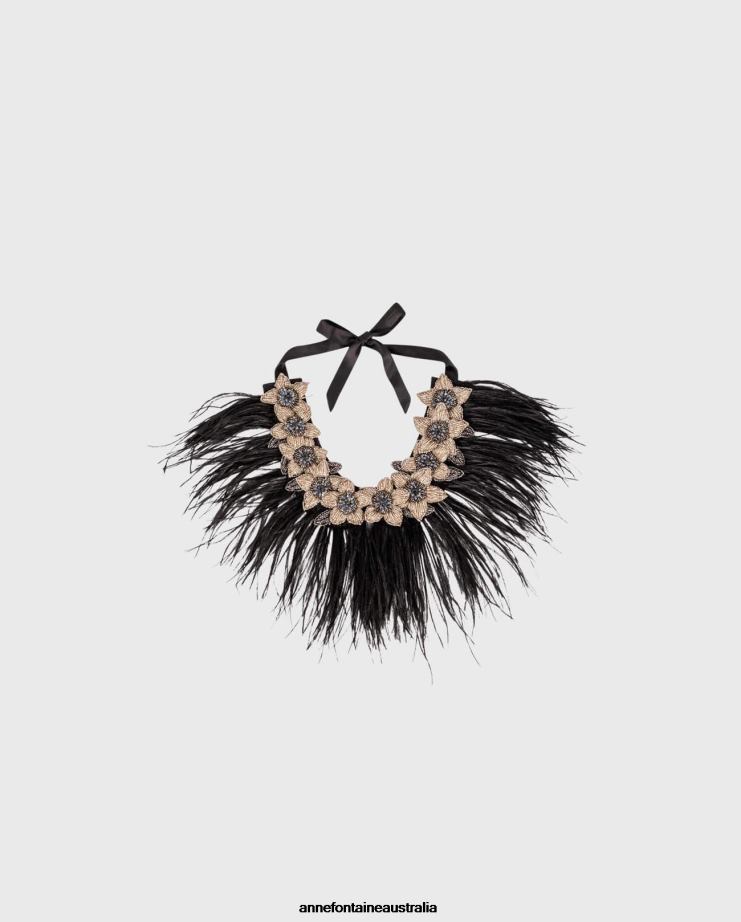 Anne Fontaine Accessories 2VZRJ526 Women Nolitan Collar Floral Collar With Ostrich Feathers Black