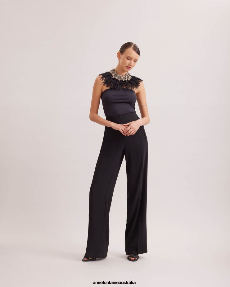 Anne Fontaine Accessories 2VZRJ526 Women Nolitan Collar Floral Collar With Ostrich Feathers Black