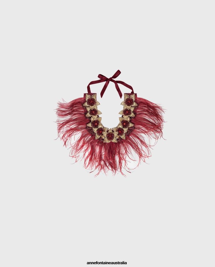 Anne Fontaine Accessories 2VZRJ527 Women Nolitan Collar Floral Collar With Ostrich Feathers Black