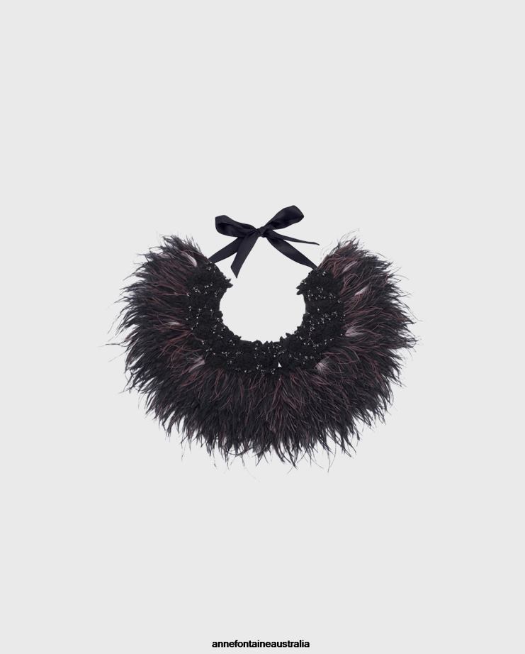 Anne Fontaine Accessories 2VZRJ528 Women Olympe Collar Embroidered Collar With Feathers Black