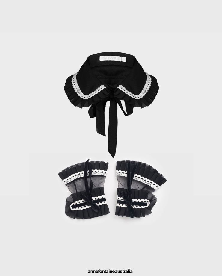 Anne Fontaine Accessories 2VZRJ529 Women Colette Collar and Cuff Set and Collar and Cuff Set With Lace Trim Detail Black/White