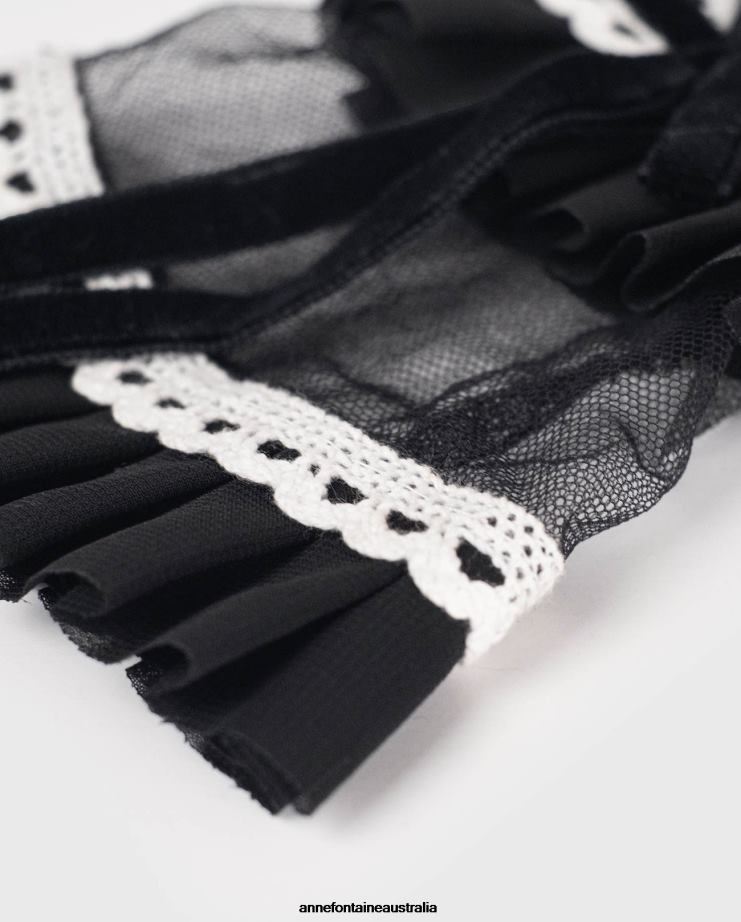 Anne Fontaine Accessories 2VZRJ529 Women Colette Collar and Cuff Set and Collar and Cuff Set With Lace Trim Detail Black/White