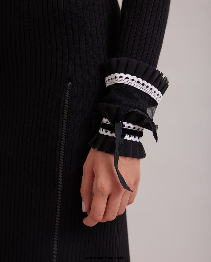 Anne Fontaine Accessories 2VZRJ529 Women Colette Collar and Cuff Set and Collar and Cuff Set With Lace Trim Detail Black/White