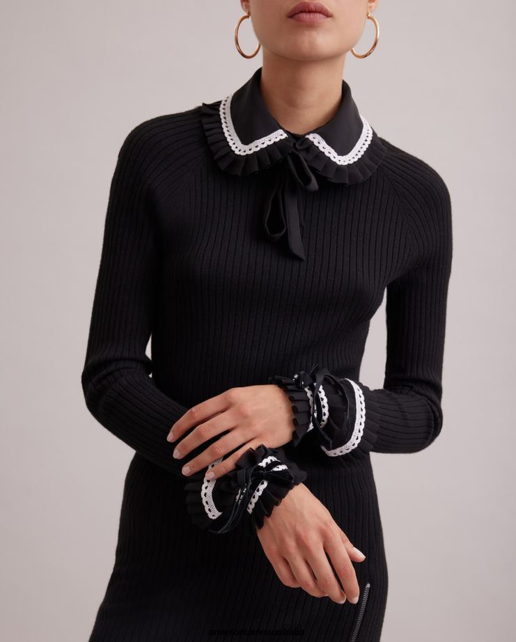 Anne Fontaine Accessories 2VZRJ529 Women Colette Collar and Cuff Set and Collar and Cuff Set With Lace Trim Detail Black/White