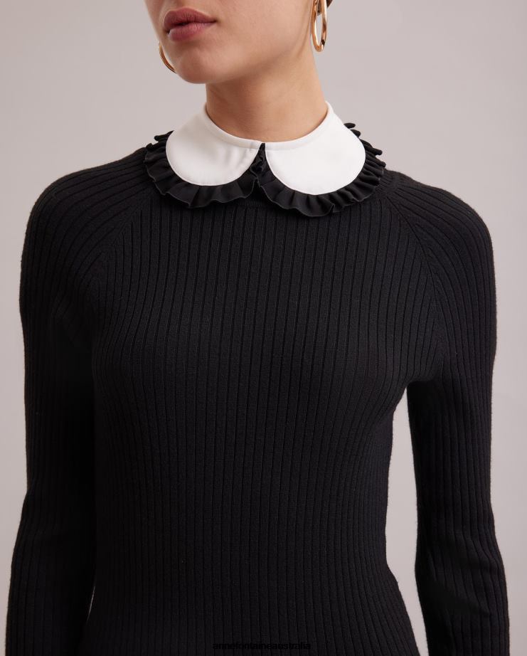 Anne Fontaine Accessories 2VZRJ530 Women Simenon Collar Rounded Collar With a Pleated Ruffle Trim Black/White