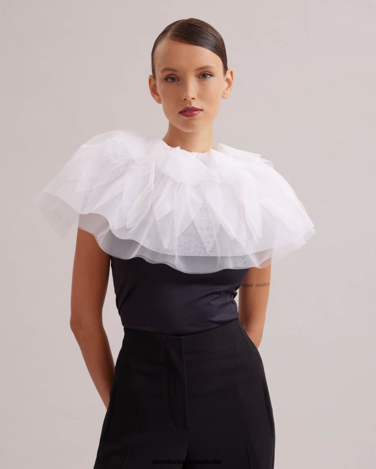 Anne Fontaine Accessories 2VZRJ532 Women Letter Collar Tulle Collar With a Ribbon Tie White