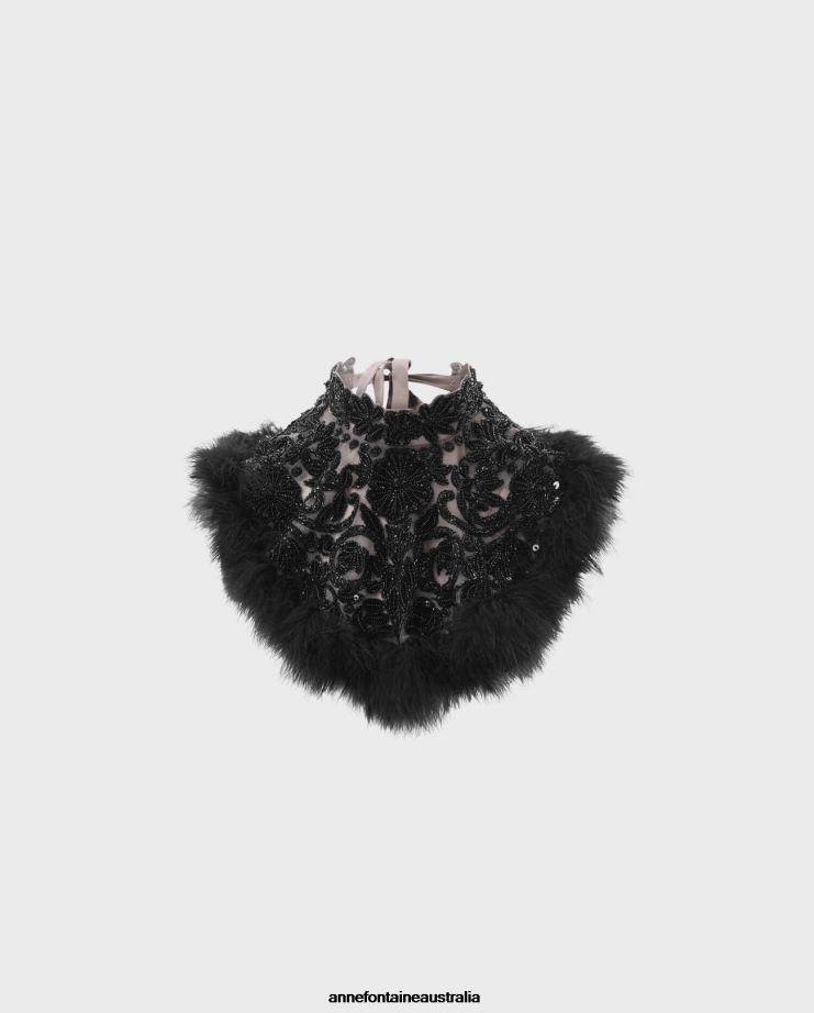 Anne Fontaine Accessories 2VZRJ535 Women Odessa Collar Embroidered Collar With Feathers Black