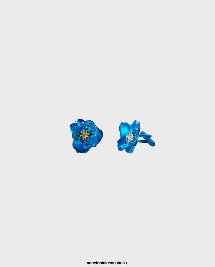Anne Fontaine Accessories 2VZRJ540 Women Marine Cufflinks Flower Cufflink With a Center Gold/Blue