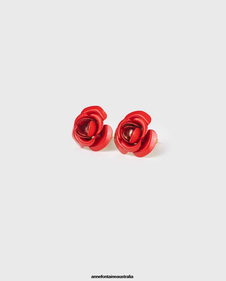 Anne Fontaine Accessories 2VZRJ545 Women Neissy Cufflinks Classic Flower Cufflink in Poppy Red Poppy Red