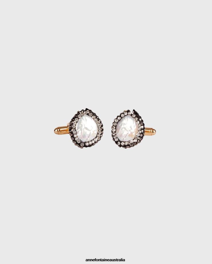 Anne Fontaine Accessories 2VZRJ556 Women Tivon Cufflinks Pearl Cufflinks With Crystals Grey