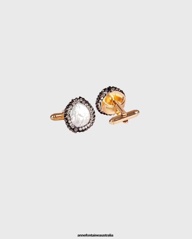 Anne Fontaine Accessories 2VZRJ556 Women Tivon Cufflinks Pearl Cufflinks With Crystals Grey
