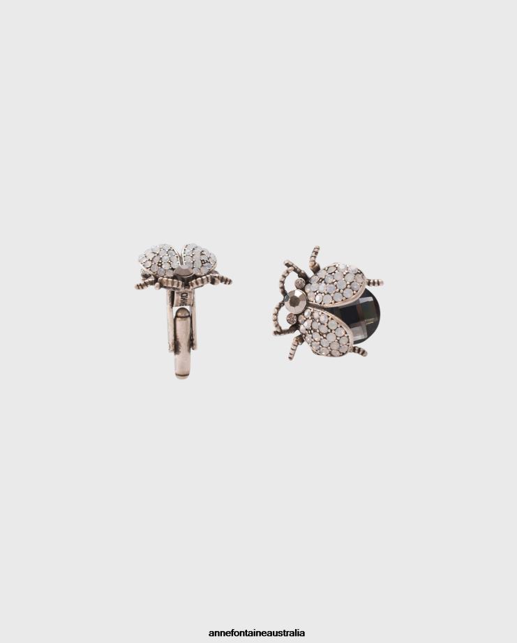 Anne Fontaine Accessories 2VZRJ559 Women Brandy - Col Cufflinks Ladybug Cufflinks With Rhinestones in an Aged Finish Silver